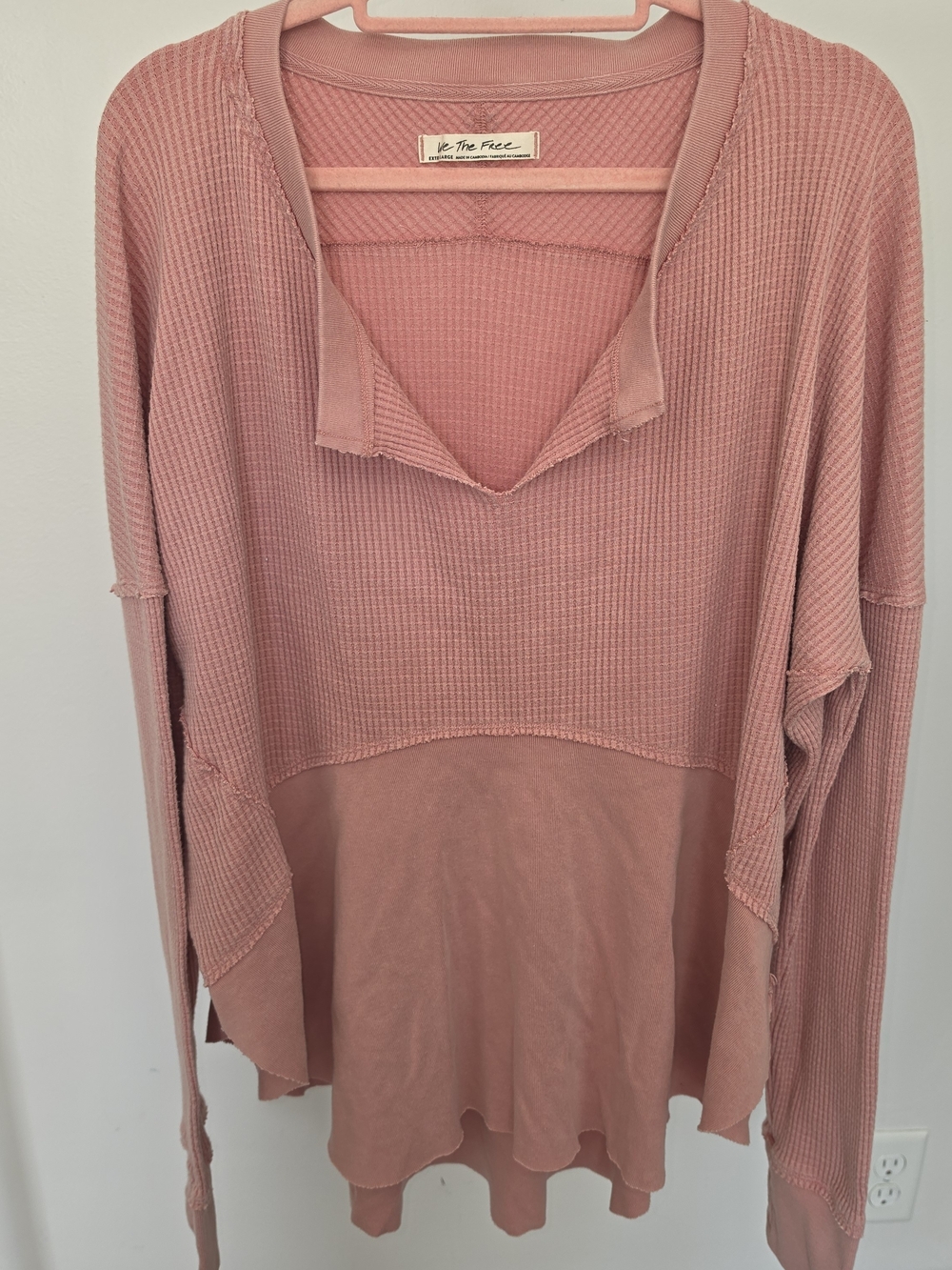 We The Free Mauve Pink Waffle-Knit Long Sleeve Top